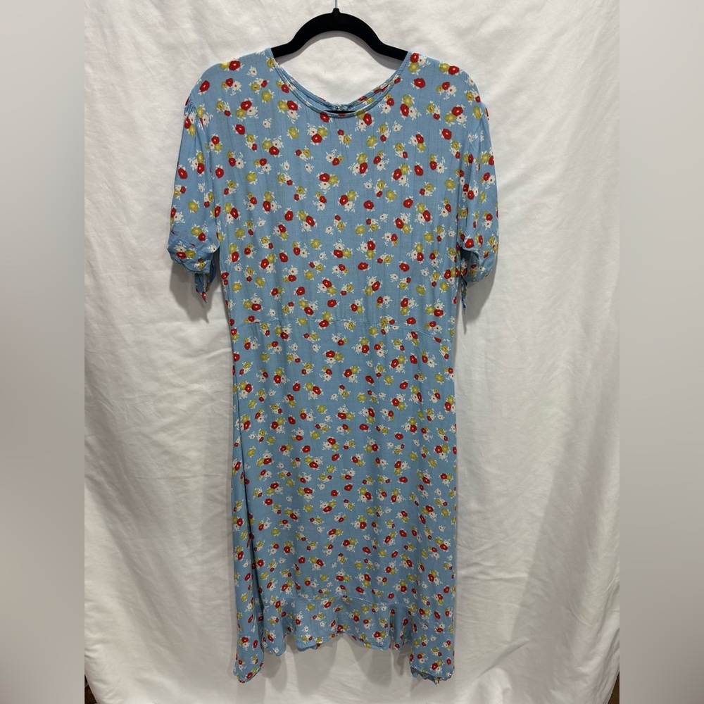 Faithfull the Brand Blue Floral Midi Dress Cottagecore Feminine Milkmaid Ruffle‎